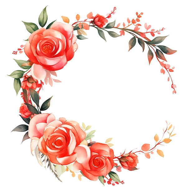 PSD red rose floral circle frame wedding card