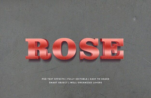 Red rose metallic 3d text style effect premium psd