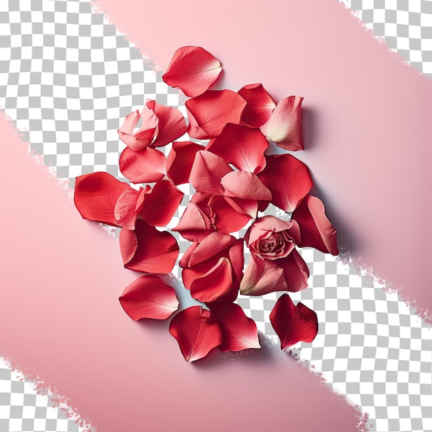 Red rose petals against a transparent background