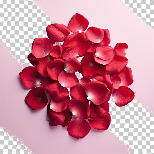 PSD red rose petals seen from above on a transparent background