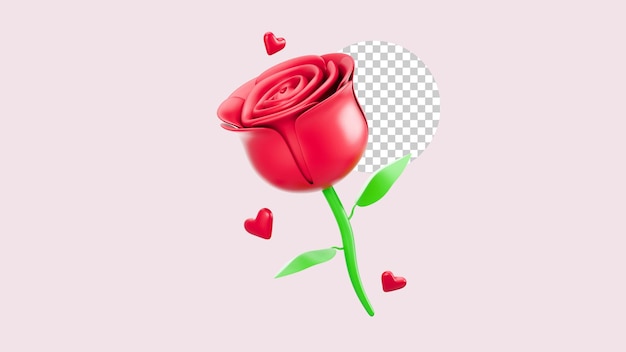 PSD red rose on valentines day 3d icon