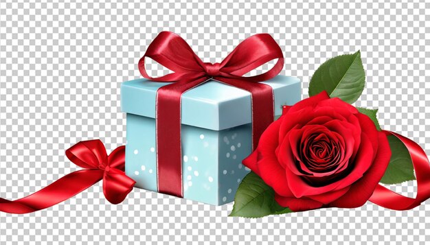 Red rose with gift box on transparent background