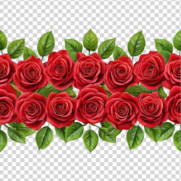 PSD red roses border seamless tile isolated on transparent background