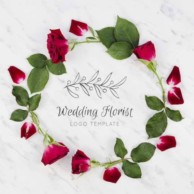 PSD red roses and leaves wedding florist