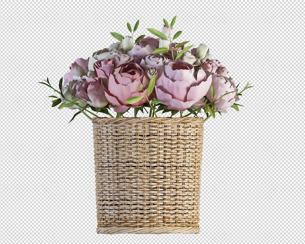 PSD red roses in vase in 3d rendering isolated