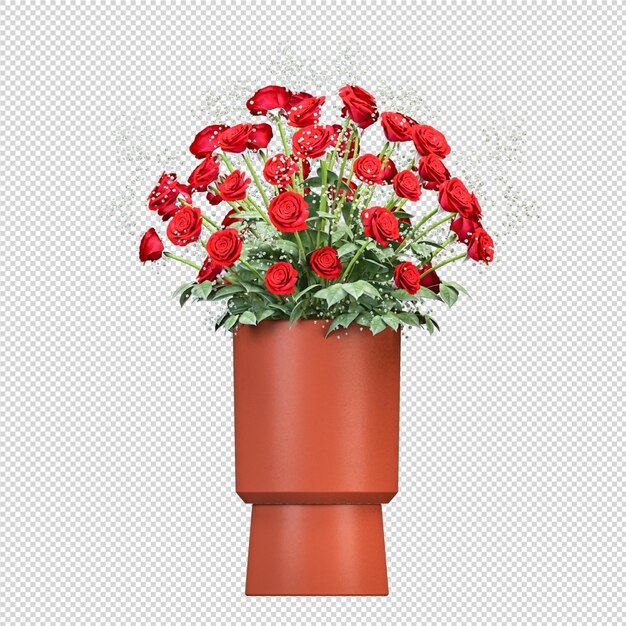 Rose rosse in vaso nel rendering 3d isolato