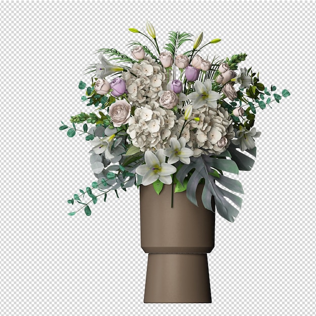 Red roses in vase in 3d rendering isolated