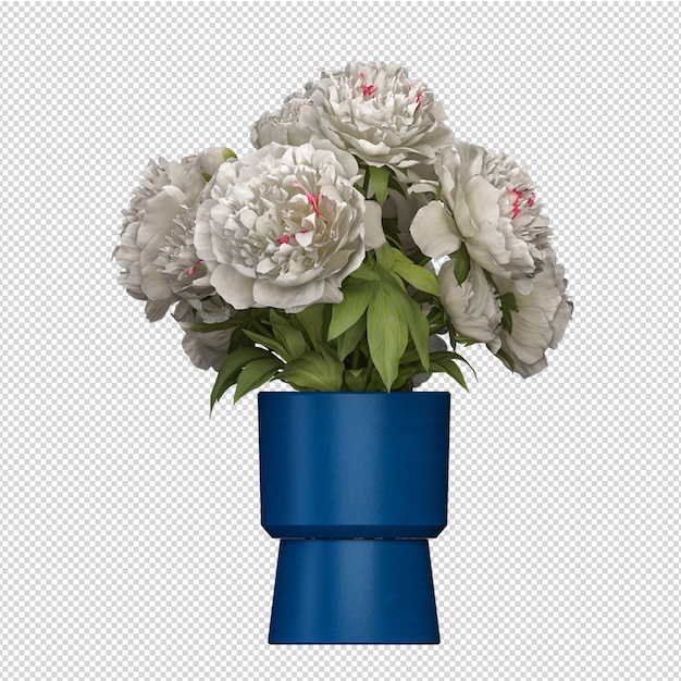 Red roses in vase in 3d rendering isolated