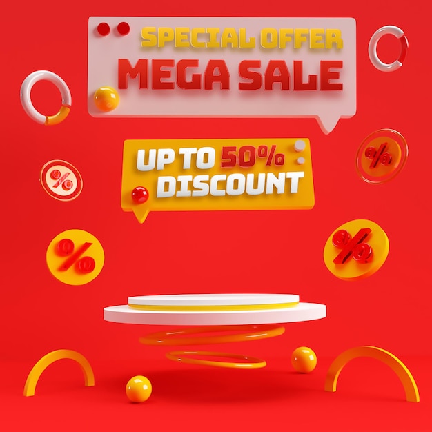 Red ruby 3d editable podium for discount sale product advertising and brand identity