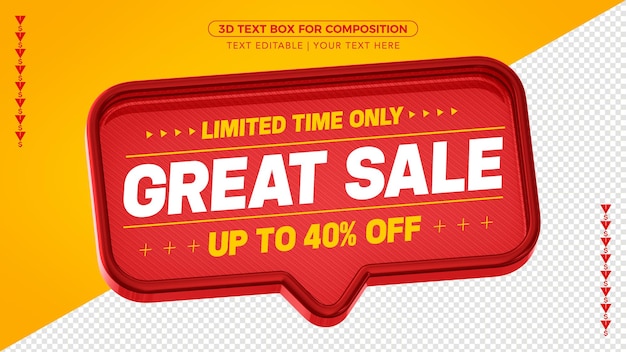 Red sale text box with up to 40% off