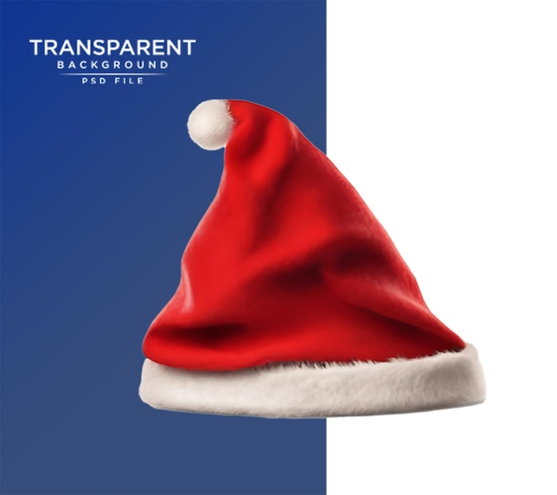 PSD Красная рождественская шляпа санта-клауса с изолированным вырезом на прозрачном
