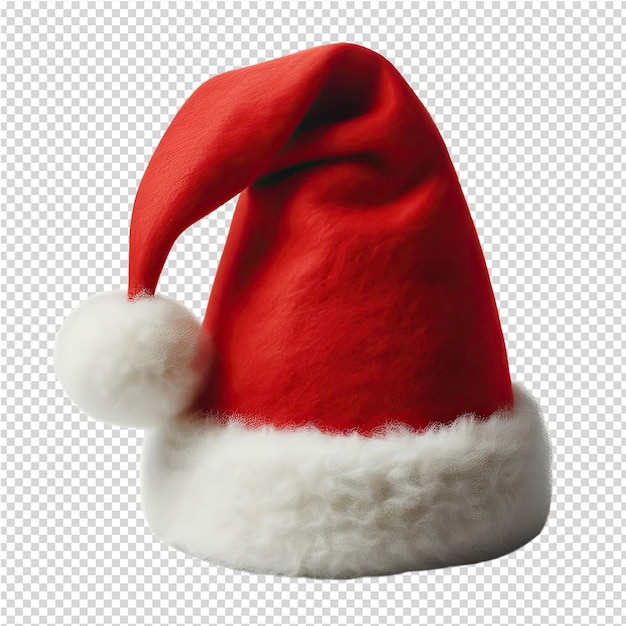 A red santa hat with a white cap on a transparent background
