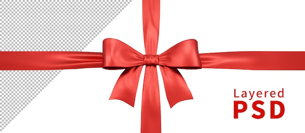 PSD red satin gift ribbon bow isolated