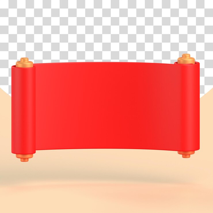 PSD red scroll for cny ornament and chinese new year celebration 3d render illustration