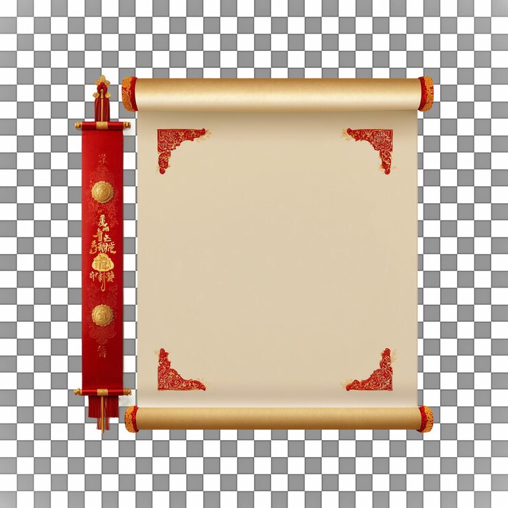 PSD red scroll with ornate golden ends blank parchment