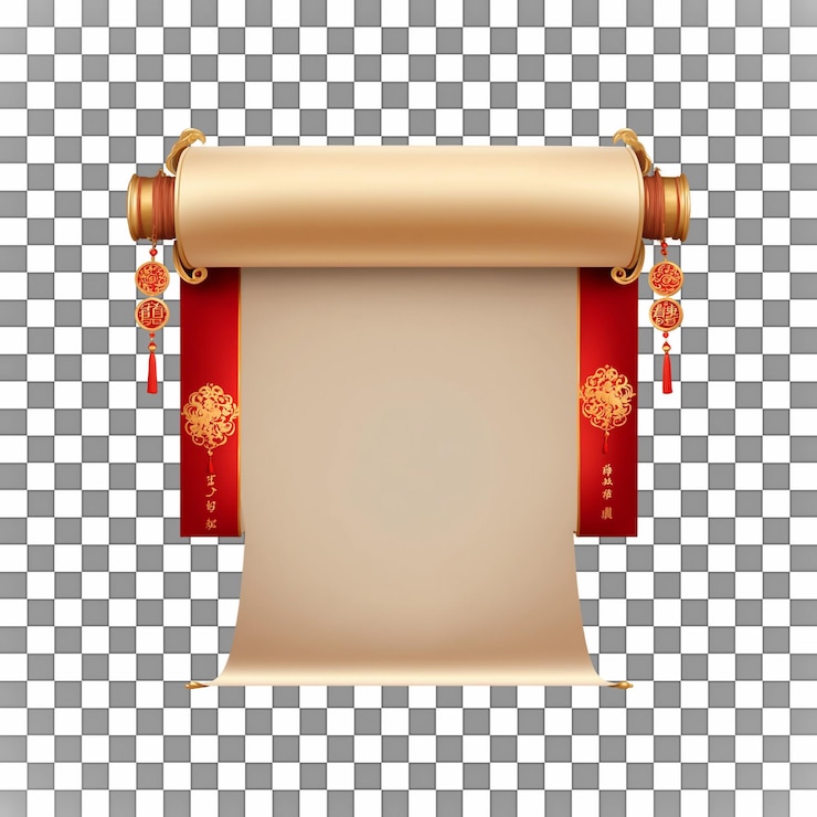 PSD red scroll with ornate golden ends blank parchment