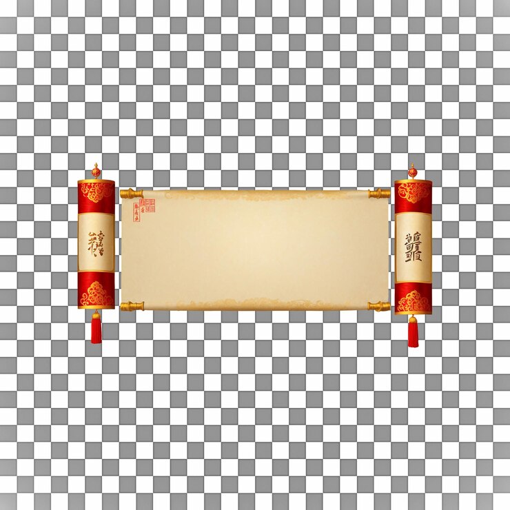 PSD red scroll with ornate golden ends blank parchment