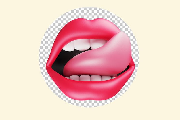 PSD red sexy lips with tongue 3d icon illustration