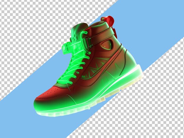 PSD red shoes glowing with green light