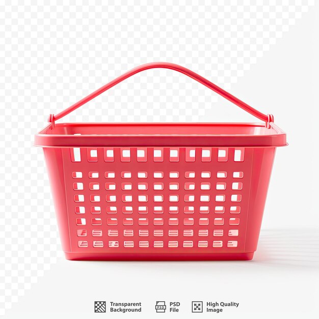 PSD a red shopping basket with a white background and a red basket that says 