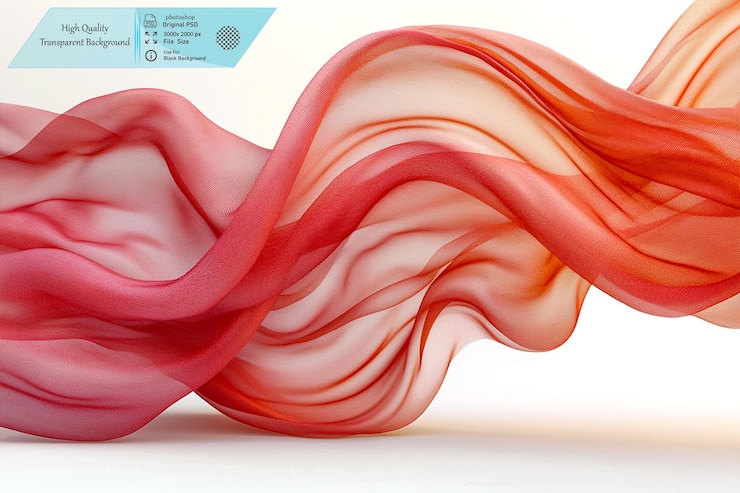 PSD red silk fabric flowing through the air isolated on a transparent background