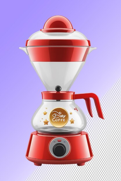 A red and silver coffee maker with a red lid