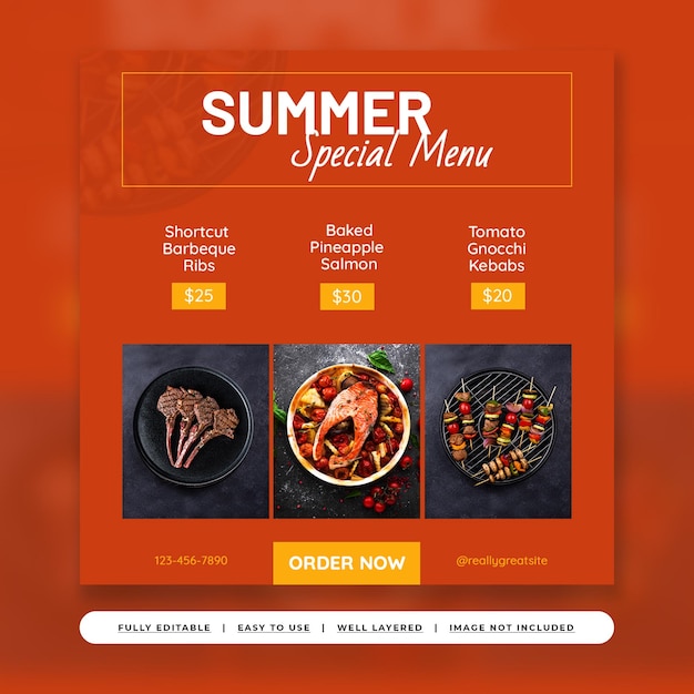 Red simple food menu instagram post