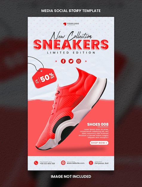 PSD red sneaker shoe red media social story post template