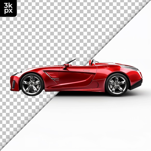 PSD a red sports car with a black roof and a white background with a black x on the bottom