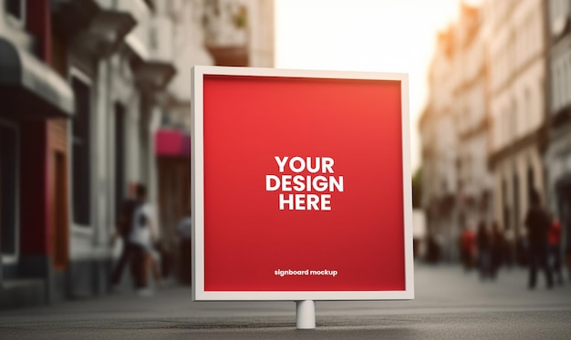 red square signboard mockup in outside for logo design brand presentation advertising shops