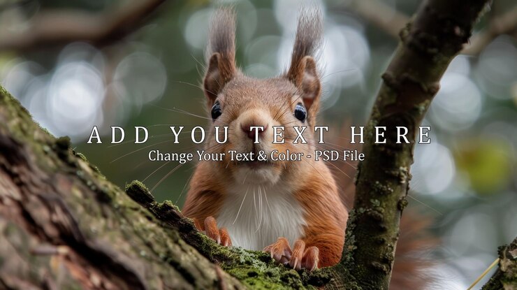 PSD red squirrel looking at the camera