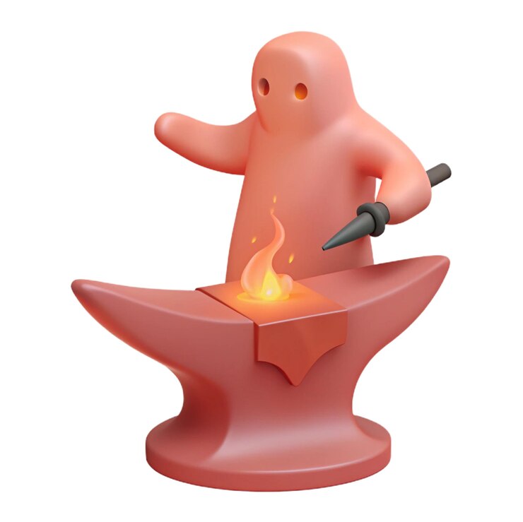 PSD a red statue of a man cooking a fire with a knife in his hand