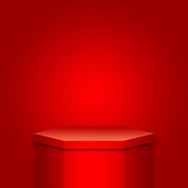 PSD red studio background with podium for product display