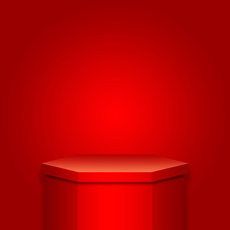 PSD red studio background with podium for product display