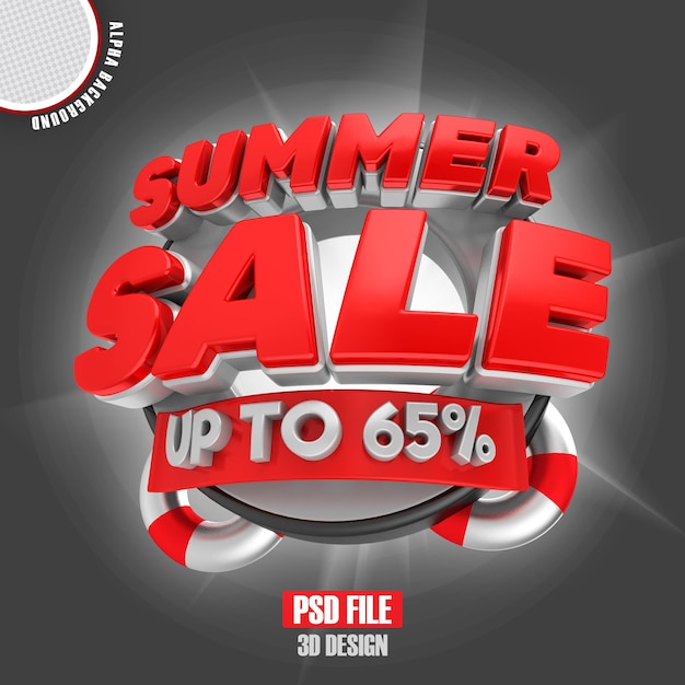 Red summer sale 65 3d rendering banner