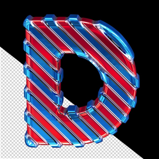 Red symbol with blue diagonal straps letter d