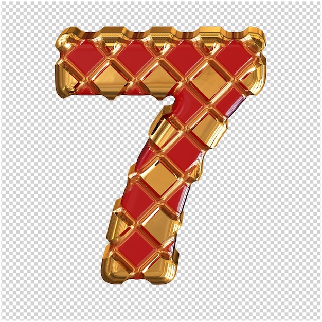 Red symbol with thick gold rhombuses number 7