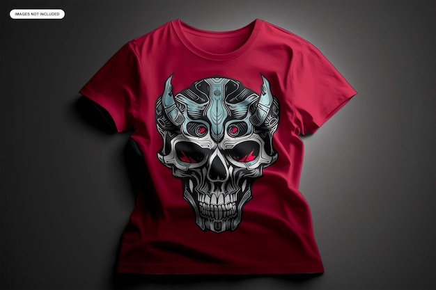 A red t - shirt with a skull with a red eye and a red shirt with a skull on it.