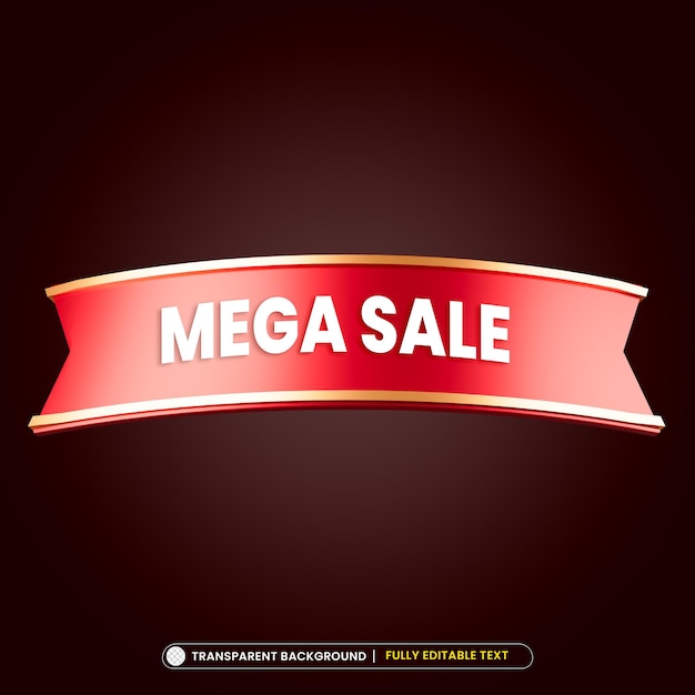 PSD red tag mega sale 3d rendering isolated