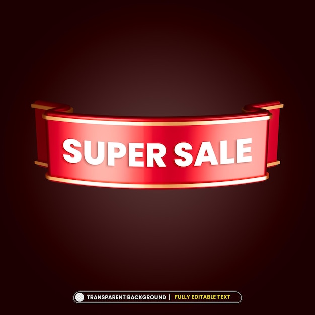 PSD red tag super sale 3d rendering isolated