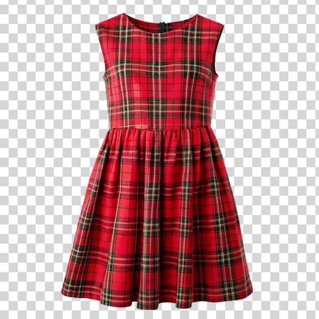 PSD red tartan dress isolated on transparent background