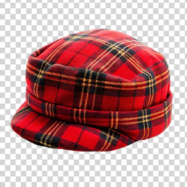 PSD red tartan hat isolated on transparent background