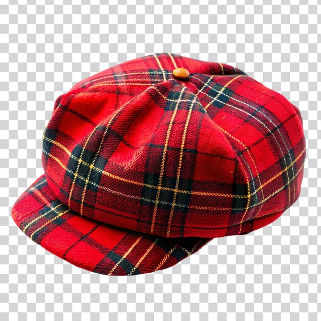 PSD red tartan hat isolated on transparent background