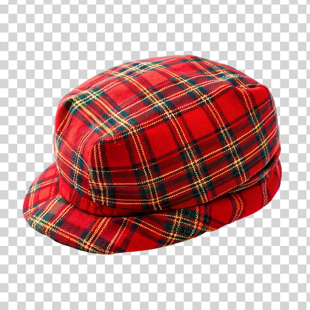 PSD red tartan hat isolated on transparent background