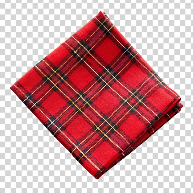 Red tartan napkin isolated on transparent background