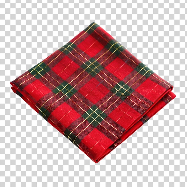 Red tartan napkin isolated on transparent background