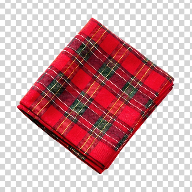 Red tartan napkin isolated on transparent background