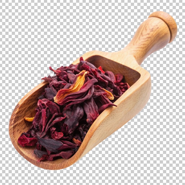 PSD red tea hibiscus in wooden scoop
