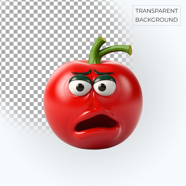 PSD red tomato 3d sad emoji transparent background free psd