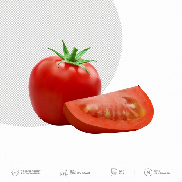 PSD red tomato and slice on transparent background